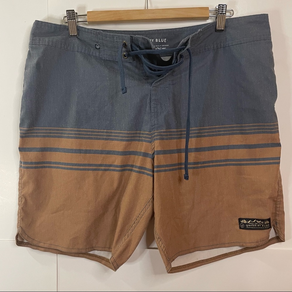 United By Blue Board Shorts Quick Drying Men's Swim Size 36 Brown Blue